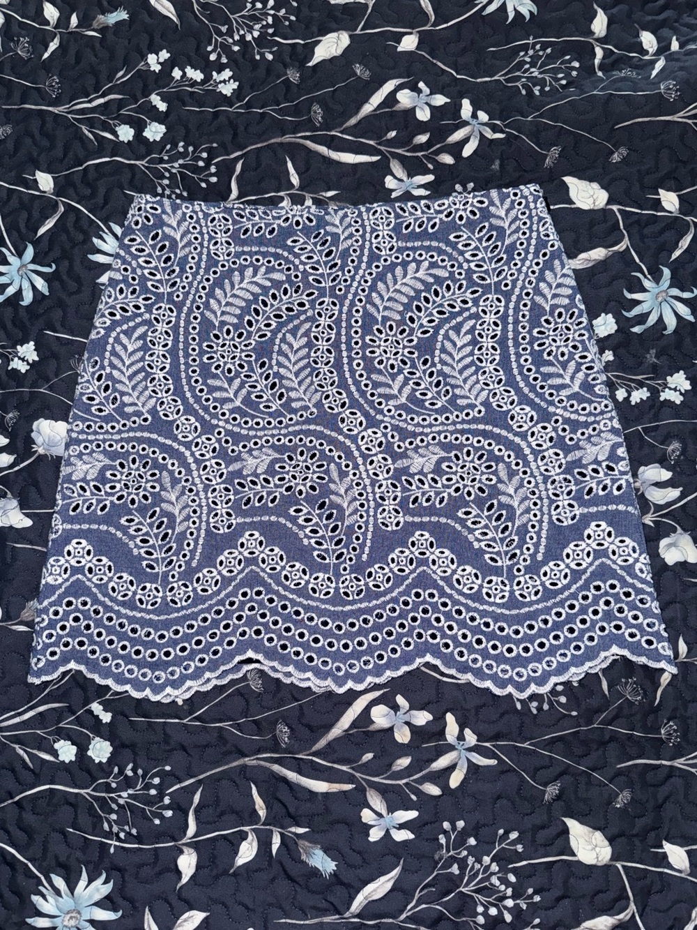 LOFT Navy and White Embroidered Eyelet Mini Skirt